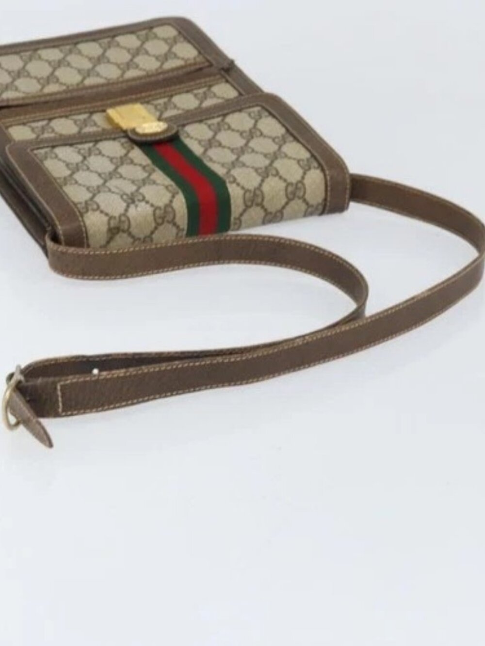 GUCCI GG Supreme Web Sherry Line Shoulder Bag PVC Beige Red Auth ti3724 - Picture 6 of 16